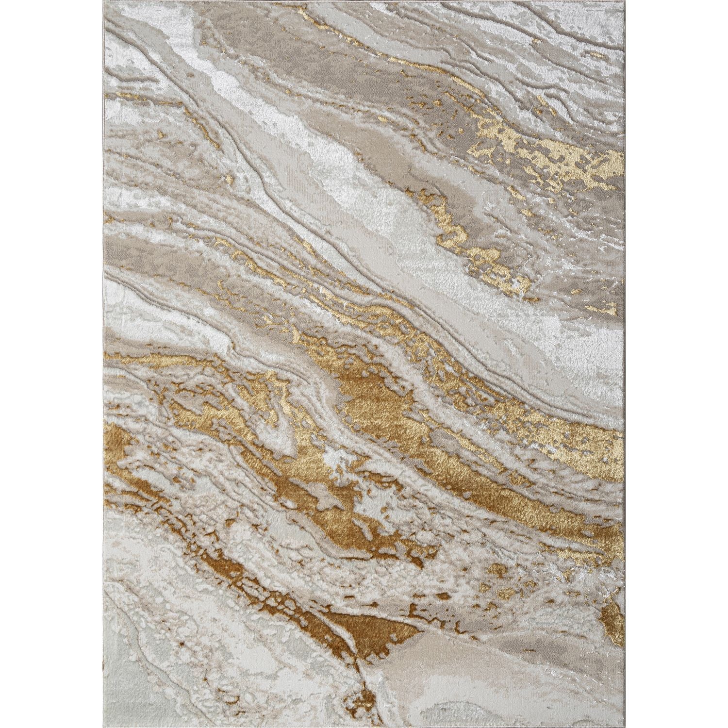 "Adina" Luxury Area Rug in Beige and Gold Abstract Design