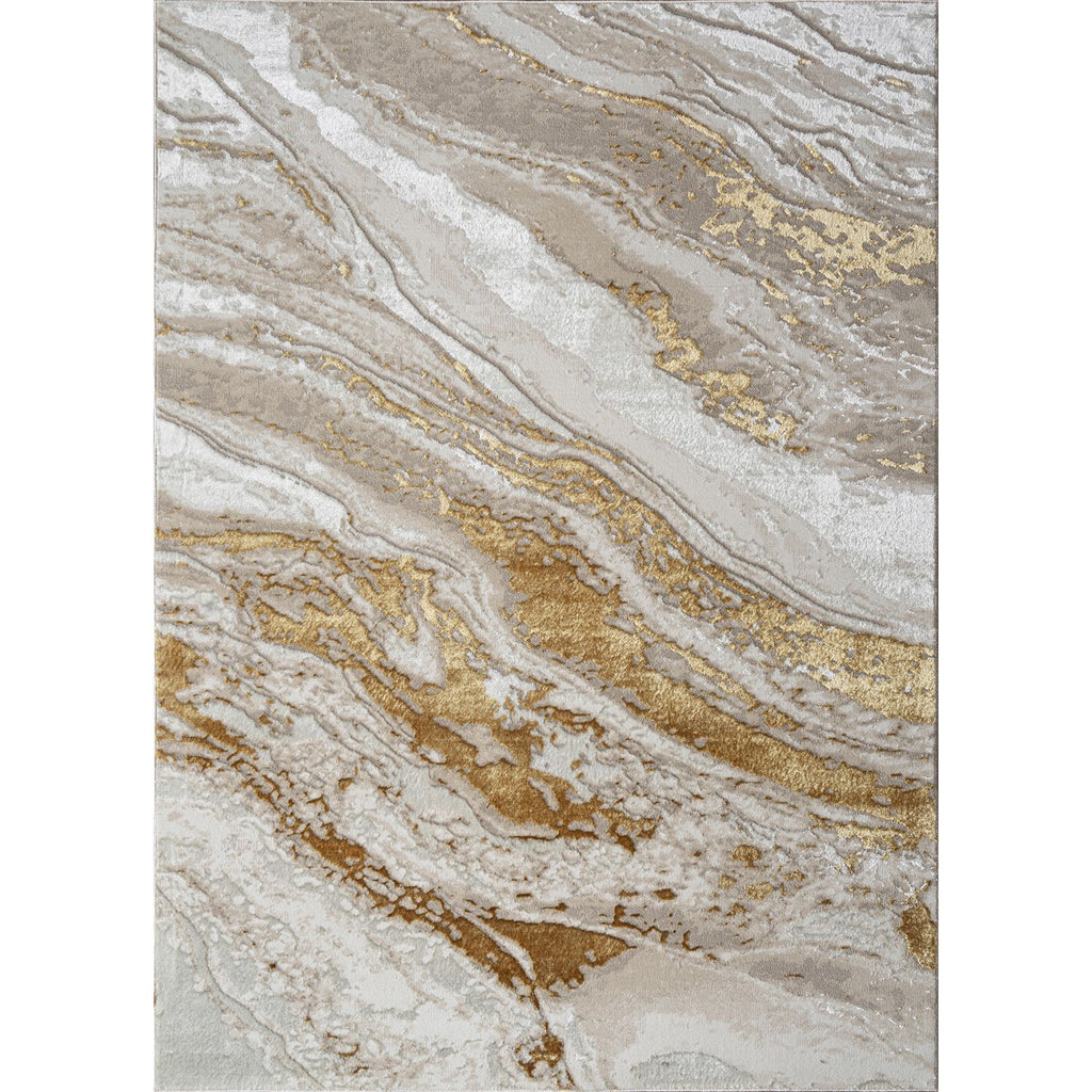 "Adina" Luxury Area Rug in Beige and Gold Abstract Design